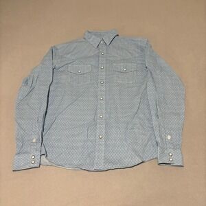 Cinch Mens Size XL Blue Geometric Print Western Pearl Snap Long Sleeve Shirt
